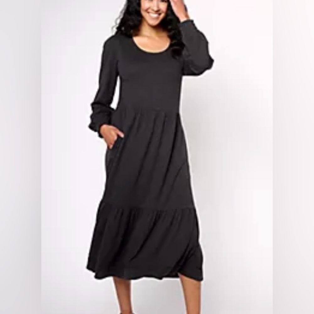 Denim & co Canyon Retreat Charcoal Long Sleeve Dress nwt - Picture 2 of 5